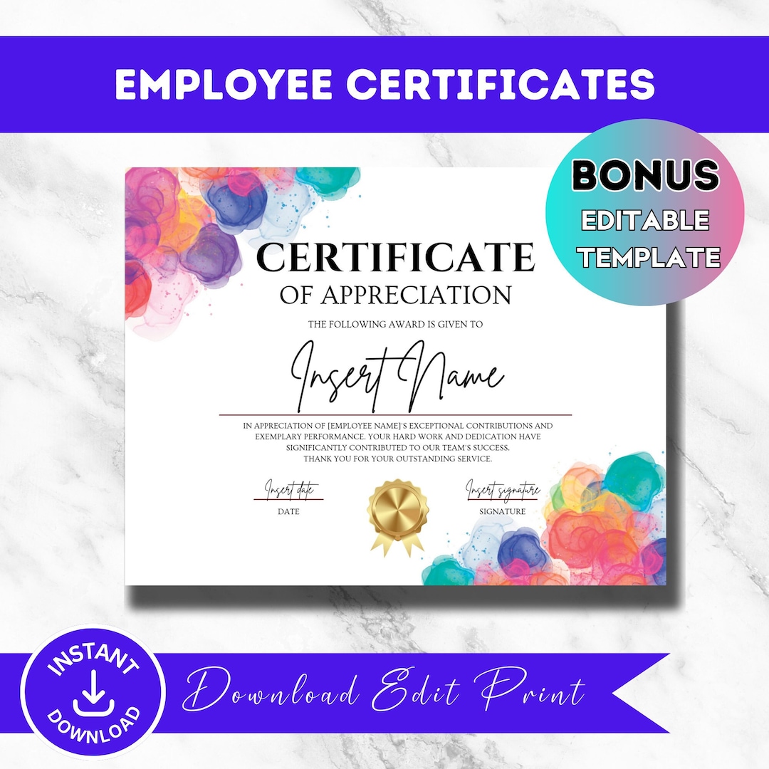 Employee Appreciation Certificate Template of Employee Recognition Certificate of Achievement Staff Award Coworker Gift Corporate Work Award - Etsy employee-appreciation-certificate-template-of-employee-recognition-certificate-of-achievement-staff-award-coworker-gift-corporate-work-award-etsy