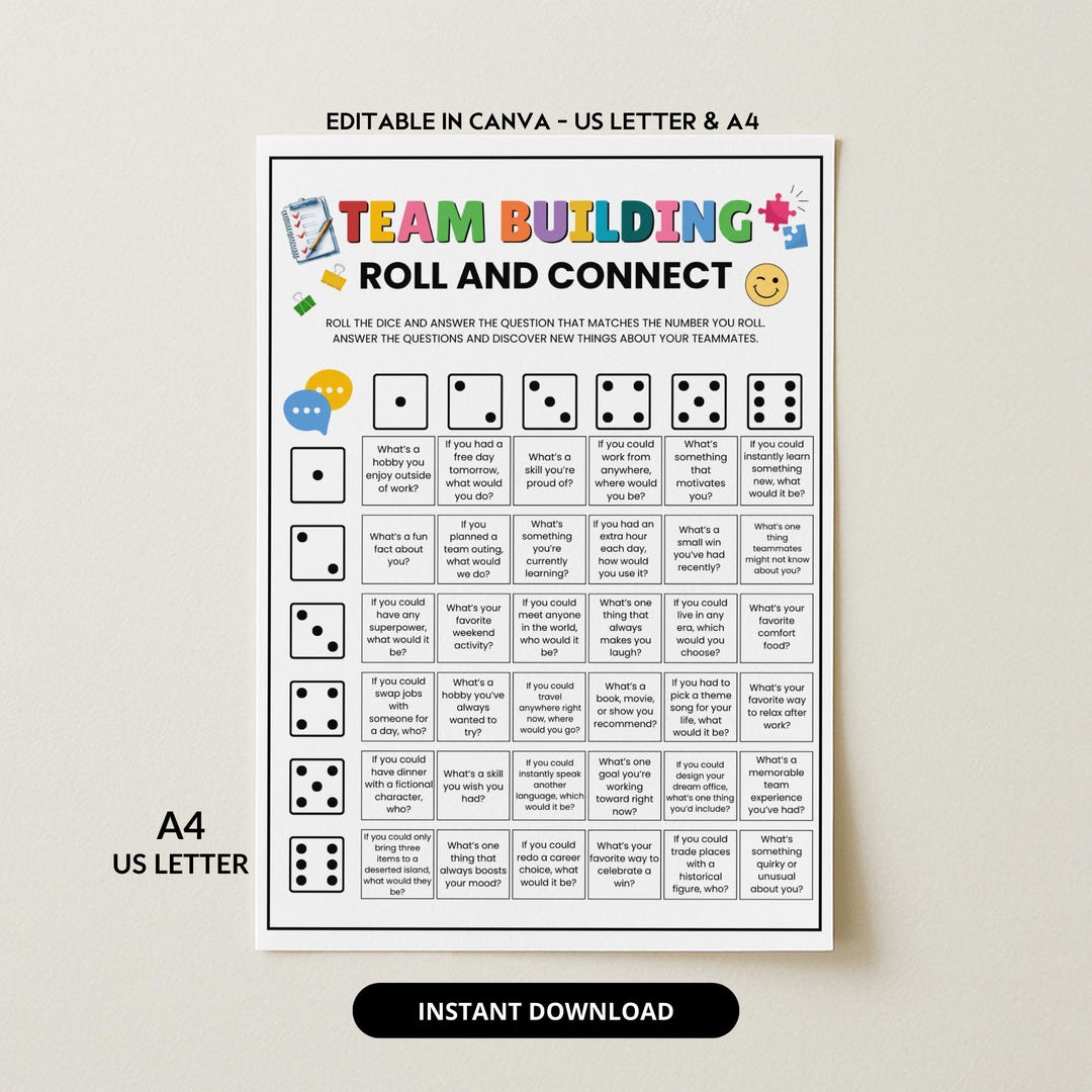 Tell Getting Editable Team Building Dicebreaker Game Printable Icebreaker Table Talk ...