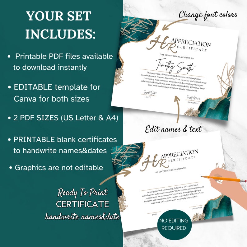 HR Template Hr Appreciation Award Funny Hr Office Decor Human Resources Gifts Certificate of Achievement Hr Manager Gifts Corporate Hr Hero
Human Resources Gift Ideas Editable Certificate of Appreciation Gold and Turquoise Bonus Ready to Print Award
