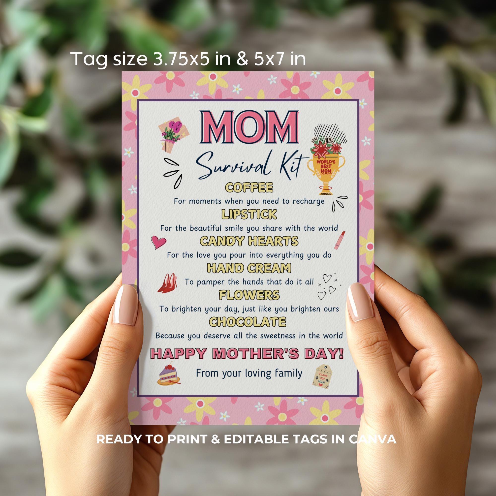 Mothers Day Gift Basket Tag Mom Printable Survival Kit Tag Mom