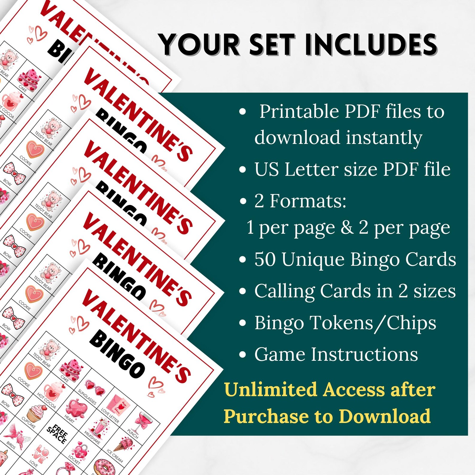 50 Valentine's Bingo Cards Printable Valentine Activity Work Valentines ...