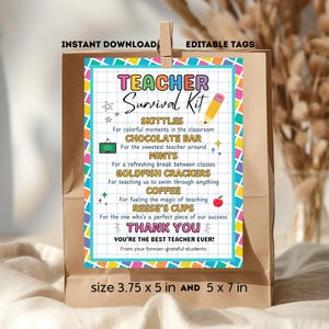 Kit de supervivencia para profesores Etiqueta imprimible Tarjeta de agradecimiento Maestro de guardería Kit de supervivencia para el regreso a clases Etiqueta de agradecimiento por los dulces Regalo de Pascua para el personal