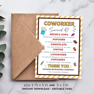 Survivalkit voor collega's taslabel bewerkbaar in canvas Grappig cadeau voor collega Kantoorcadeau personeel werk overtreffend bedankje snoep cadeau werknemer