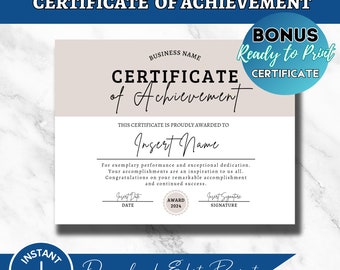 Certificate of Achievement Template Customizable Award Employee Certificate Lash Artist Editable Certificate of Completion Gift for Employee