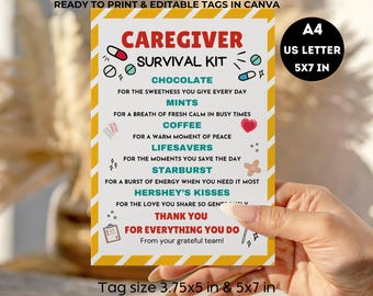 Caregiver Survival Kit Tag Geschenkkarte für zu Hause Gesundheitsbetreuer Wertschätzung Tag Mitarbeiter Dankeschön Geschenk Betreute Wohnwoche Leckerli Goodie Tasche
