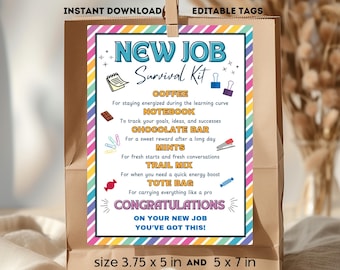 Etiqueta de kit de supervivencia para nuevo empleo Regalo de felicitaciones por nuevo empleo Tarjeta de kit de supervivencia para nuevo empleado Etiqueta de caja de regalo de bienvenida Paquete de dulces para el cuidado Regalo de despedida