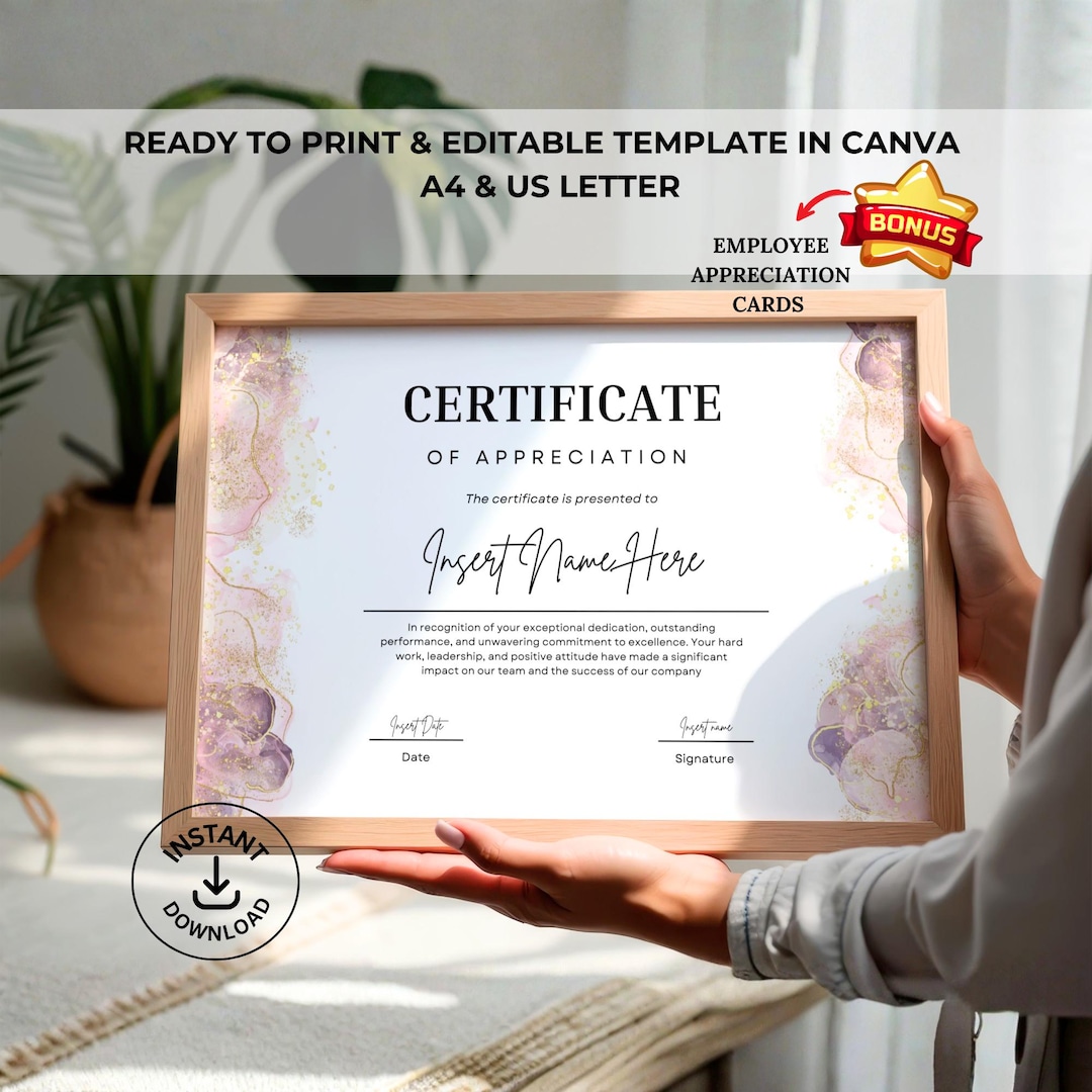 Employee Appreciation Certificate Template Printable Staff Award Certificate  of Appreciation Teammember Editable Award Work Recognition Gift - Etsy, image size:1080x1080