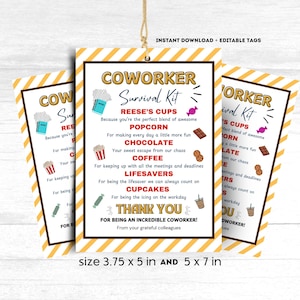Editable Coworker Survival Kit Gift Tag Employee Appreciation Candy Bag Favor Tag Staff Emergency Treat Kit Social Worker Appreciation Month