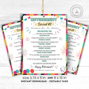 Trousse de survie modifiable pour la retraite Étiquette-cadeau imprimable Sac à friandises Cadeaux amusants pour l'appréciation du personnel