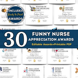 Funny Nurse Appreciation Award Certificates Happy Nurse Week Recognition Gift CNA Nursing Funny Awards Thank You Nurse Editable Work Awards