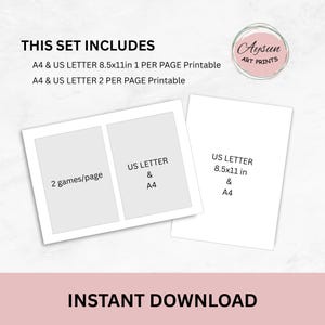 May include: Printable digital art set includes A4 and US Letter 8.5x11 inch files. The set includes one printable per page and two printables per page. The image also includes the text "Instant Download".