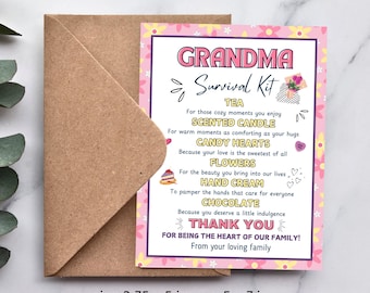 Etiqueta de regalo para el kit de supervivencia de la abuela: Tarjeta DIY para el Día de la Madre (Descarga digital)