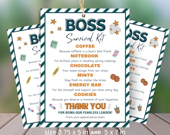 Boss Survival Kit Tag Happy Boss Day Appreciation Boss Gift Funny Treat Bag Tag Thank You Boss Card Going Away Boss Gift Manager Goody Bag