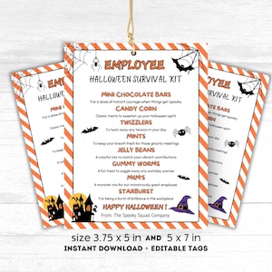 Halloween Survival Kit Employee Appreciation Gift Halloween Editable Treat Tag Candy Bar Poster Team Appreciation Sign Halloween Staff Gift