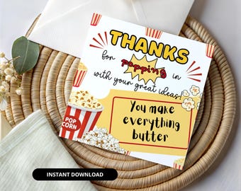 Popcorn Thank You Tag: Teacher & Employee Appreciation Gift (Digital Download)