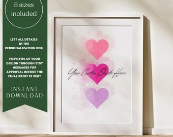 Personalized Handwritten Print Custom Quote Hearts Print Personalised Print Custom Text Poster Custom Quote Sign Personalized Gift Wall Art