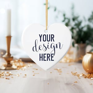 Christmas Ornament Heart Mockup, Ceramic Ornament Mockup, White Blank Printify Ornament, Heart Ornament Mock up, Ceramic Mock-up Ornaments