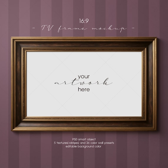 16:9 TV Frame Mockup, PSD Mockup, Smart Object, Digital Download, TV Art Display Mockup, Classic Decorative Frame, Vintage Style, Antique