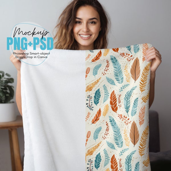 Blanket Mockup, Canva Drag & Drop, PNG, PSD smart-object, Transparent Blank Mock up, Velveteen Plush Minky Fleece Blanket, Blanket Mock-up