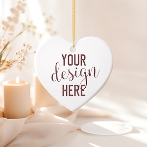 Ornament Heart Mockup, Ceramic Ornament Mockup, White Blank Printify Ornament, Heart Ornament Mock up, Ceramic Mock-up Ornaments