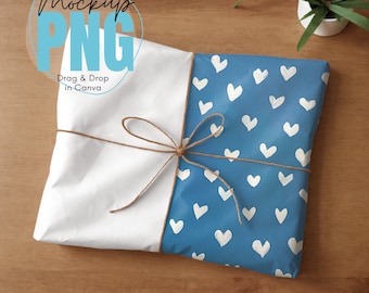 Wrapping Paper Mockup, Canva Drag & Drop, PNG, Mock-up, Mock up, Wrapped Present Gift Box Mockup, Digital Download