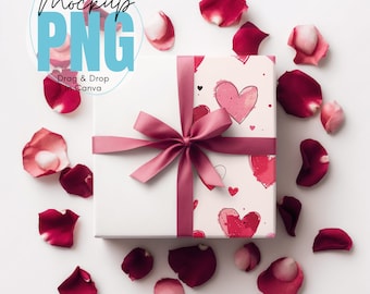 Wrapping Paper Mockup, Valentine's Theme, Wedding, Canva Drag & Drop, PNG, Mock-up, Wrapped Present Gift Box Mockup, Digital Download