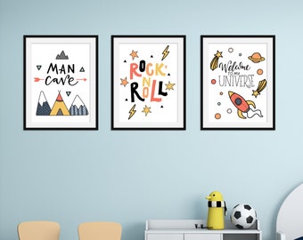 Cool Kid Series - Rock and Roll - Set of 3, Nursery Decor, Nursery Prints, Kids Room, Kids Decor, Wall Art, Wall Decor, Gift, Kids Room