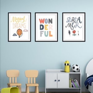 Cool Kid Series - Wonderful - Set di 3, Nursery Print, Nursery Decor, Wall Art, Wall Print, Baby Shower, Gift, Kids Room, Play Room, Scandi
