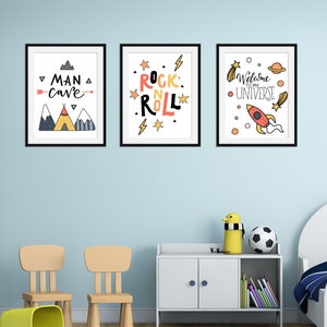 Cool Kid Series - Rock and Roll - Set of 3, Décoration de crèche, Impressions de crèche, Chambre d’enfants, Décoration pour enfants, Art mural, Décoration murale, Cadeau, Chambre d’enfants