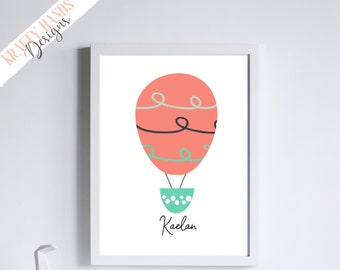 Personalised, Hot Air Balloon - Nursery Print, Nursery Decor, Nursery Art, Wall Prints, Baby Shower, Gift, Kids Room, Kids Art, Custom