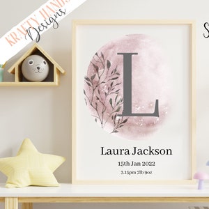 Stampa iniziale, Decorazione per l'infanzia, Personalizzato, Arte murale, Stampe murali, Regalo per bambini, Stanza dei bambini, Sala giochi, Arte per bambini, Luna pastello
