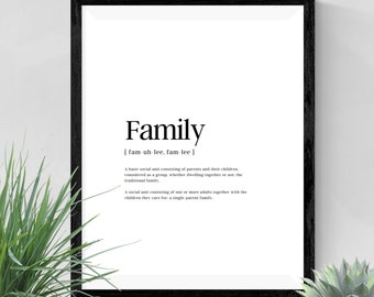 Personalised, Family, Definitions - Home Print, Home Decor, Wall Print, Wall Art, Monochrome, Family Print, Gift, Mothers day, Personalised