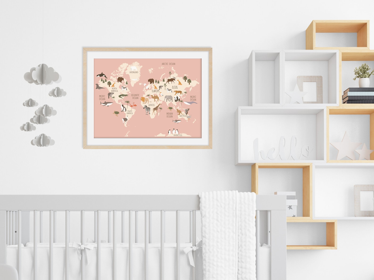 World Map Animal Map Nursery Print Nursery Wall Art Wall | Etsy