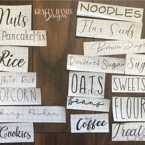 Scritte in vinile personalizzate, Etichette da cucina, Stoccaggio, Organizzatore, Adesivo in vinile, Decalcomania in vinile da cucina, Etichette da bagno, Adesivi per barattoli, Decalcomania murale