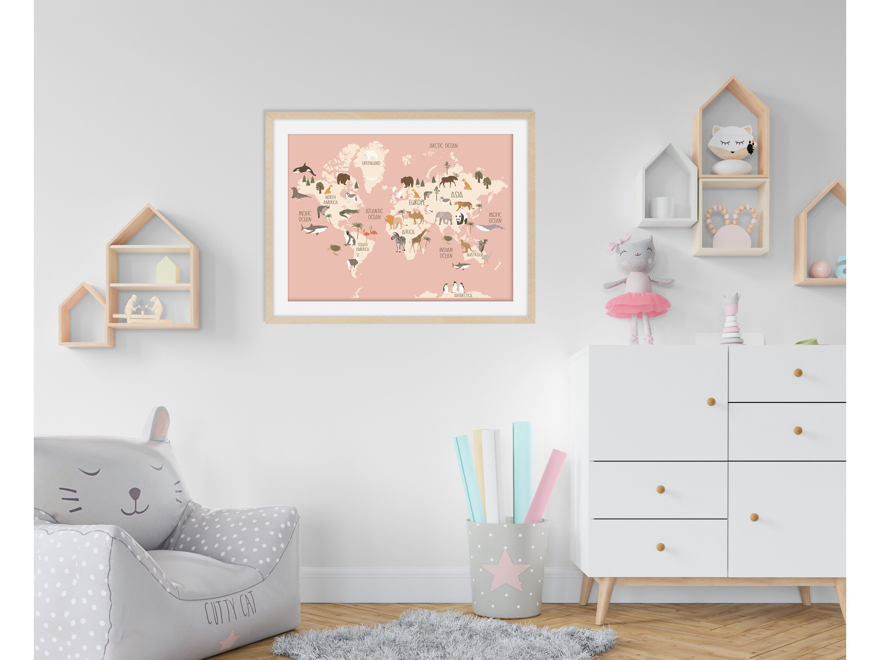 World Map Animal Map Nursery Print Nursery Wall Art Wall | Etsy
