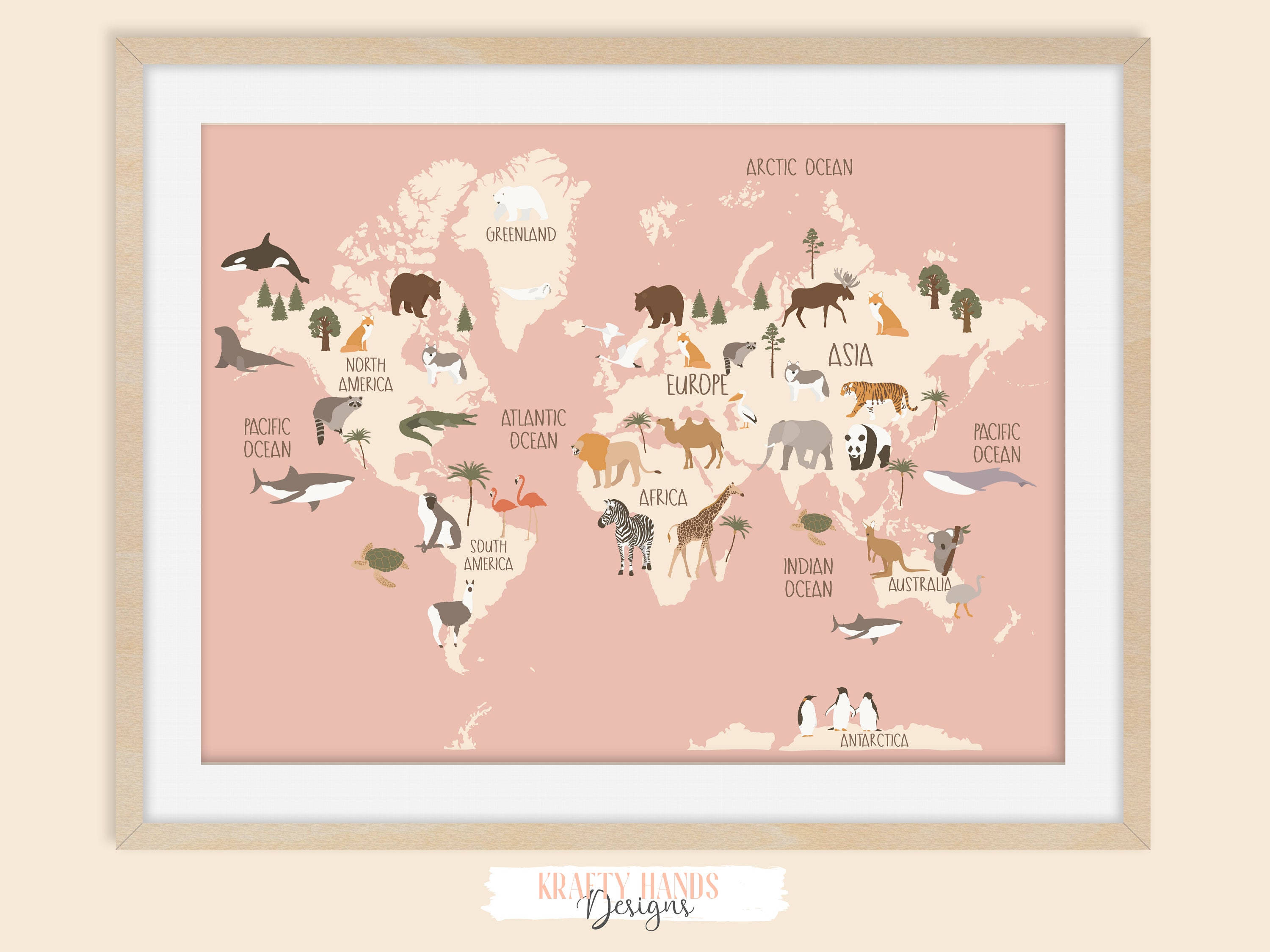 World Map Animal Map Nursery Print Nursery Wall Art Wall | Etsy