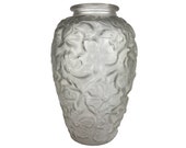 Very Large Flower Vase with Molded Flowers Schlevogt Hoffmann Glass Art Glass Czech Bohemian Glass
