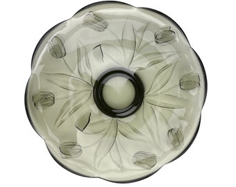 BAROLAC Josef Inwald TULPEN Sehr große Schüssel Jardiniere Teller Glas Kunstglas Tschechisches Böhmisches Glas 1930er Jahre Satiniertes Glas Milchglas