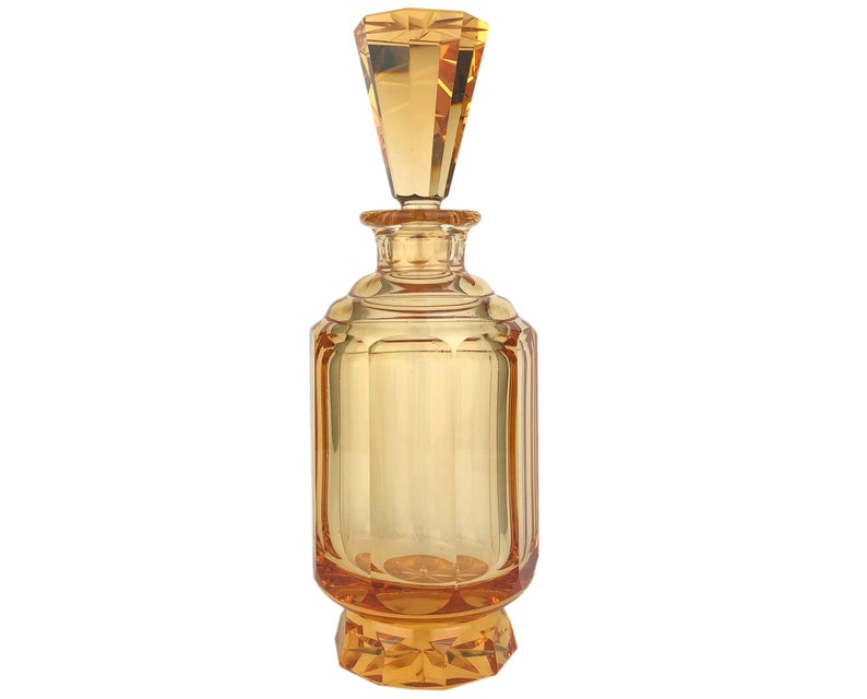 RARE ORANGE Manganese Glass Glow Glass Art Deco Liquor Decanter Art Bohemian Glass 1930s image 1