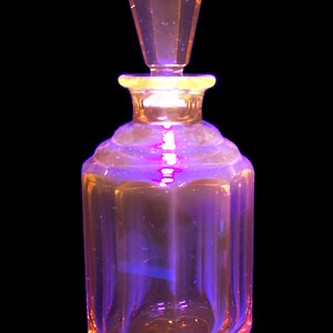 RARE ORANGE Manganese Glass Glow Glass Art Deco Liquor Decanter Art Bohemian Glass 1930s image 5
