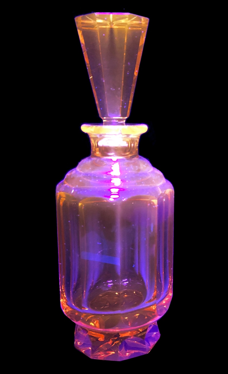 RARE ORANGE Manganese Glass Glow Glass Art Deco Liquor Decanter Art Bohemian Glass 1930s image 5