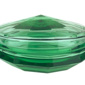 Collectable Art Deco Green Antique Moser Glass Box Jar 1930s Bohemian Glass Czech Glass