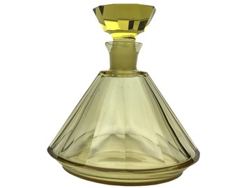Rare Bohemian Josef Riedel Polaun Polubný Large Yellow  Art Deco Decanter 1930's  Art Bohemian  Glass Czechoslovakia