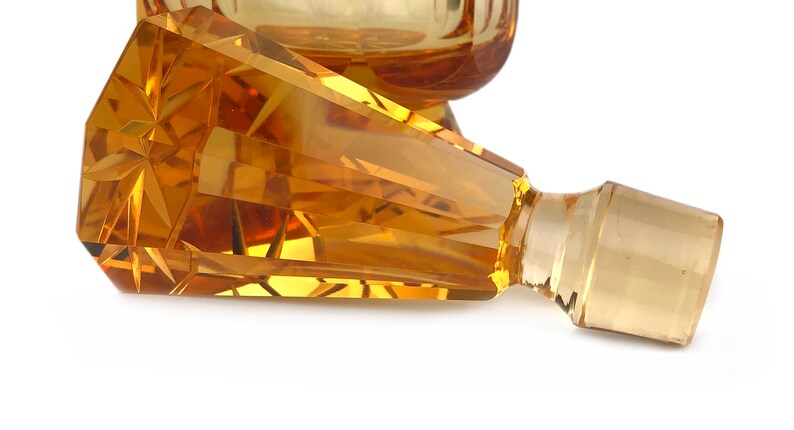 RARE ORANGE Manganese Glass Glow Glass Art Deco Liquor Decanter Art Bohemian Glass 1930s image 3
