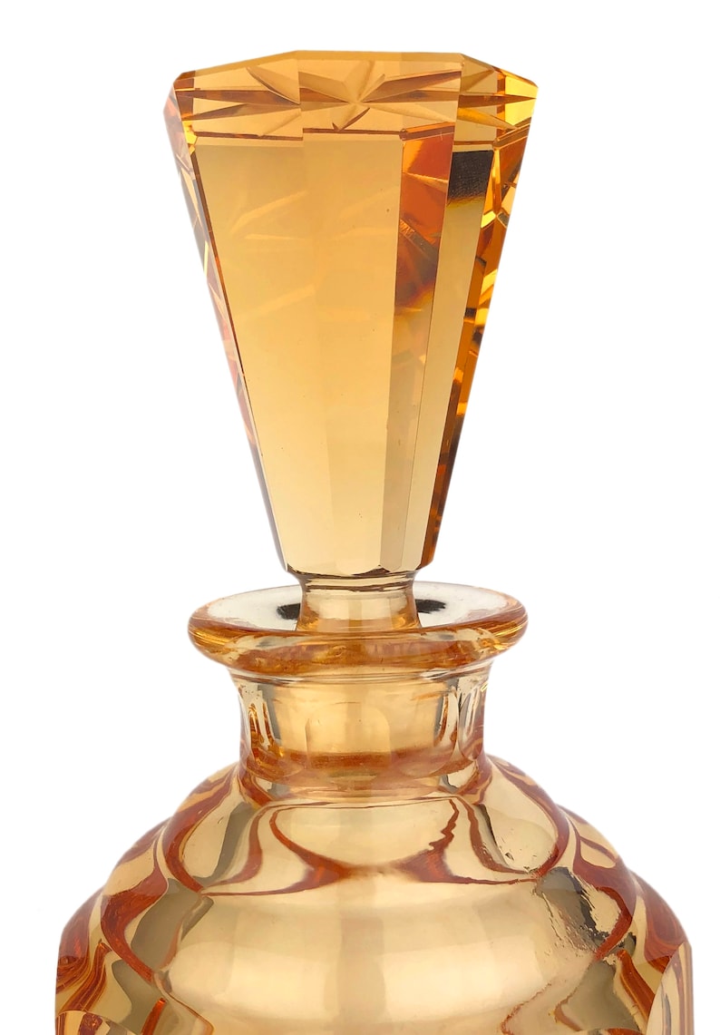 RARE ORANGE Manganese Glass Glow Glass Art Deco Liquor Decanter Art Bohemian Glass 1930s image 2