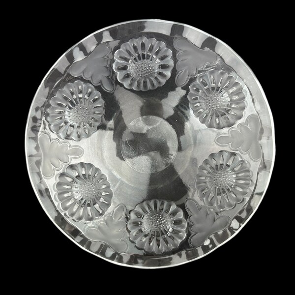 RARE Signed Lalique Bowl Rene Lalique Paquerette Daisy Flower Design Glass Frosted Crystal France Paris