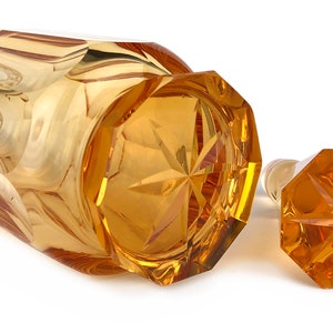 RARE ORANGE Manganese Glass Glow Glass Art Deco Liquor Decanter Art Bohemian Glass 1930s image 4