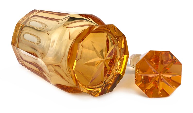RARE ORANGE Manganese Glass Glow Glass Art Deco Liquor Decanter Art Bohemian Glass 1930s image 4