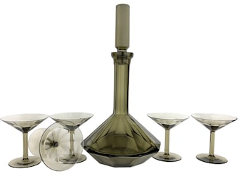 Very Rare Wiener Werkstätte Josef Hoffmann MOSER Smoked  Art Deco Liquour Set for Two Decanter 1910er Jahre Art Bohemian Glas