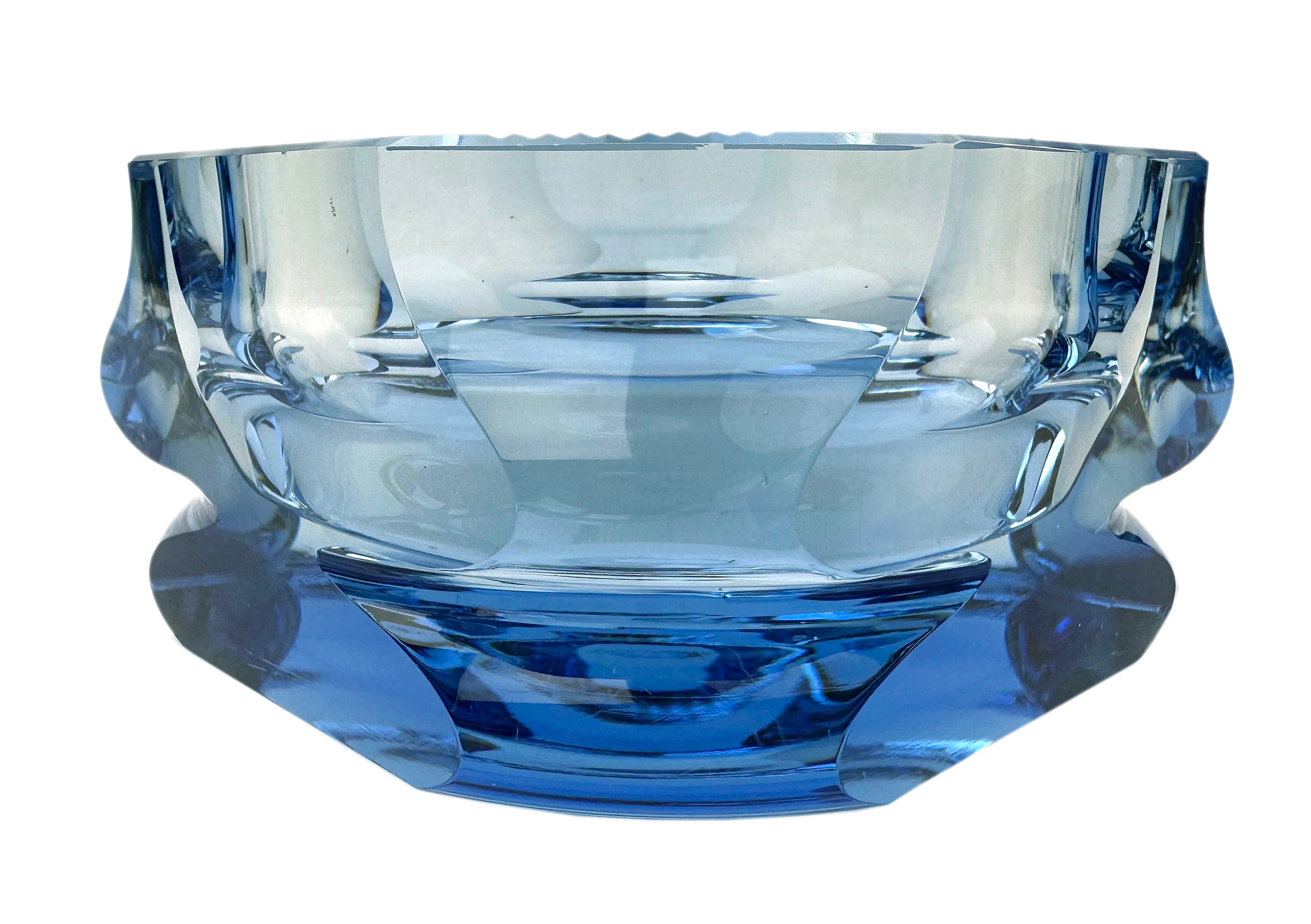 Ashtray Oldrich Lipsky EXBOR Novy Bor Signed Blue Glass Czechoslovakia Glass Art Glass 1960s
